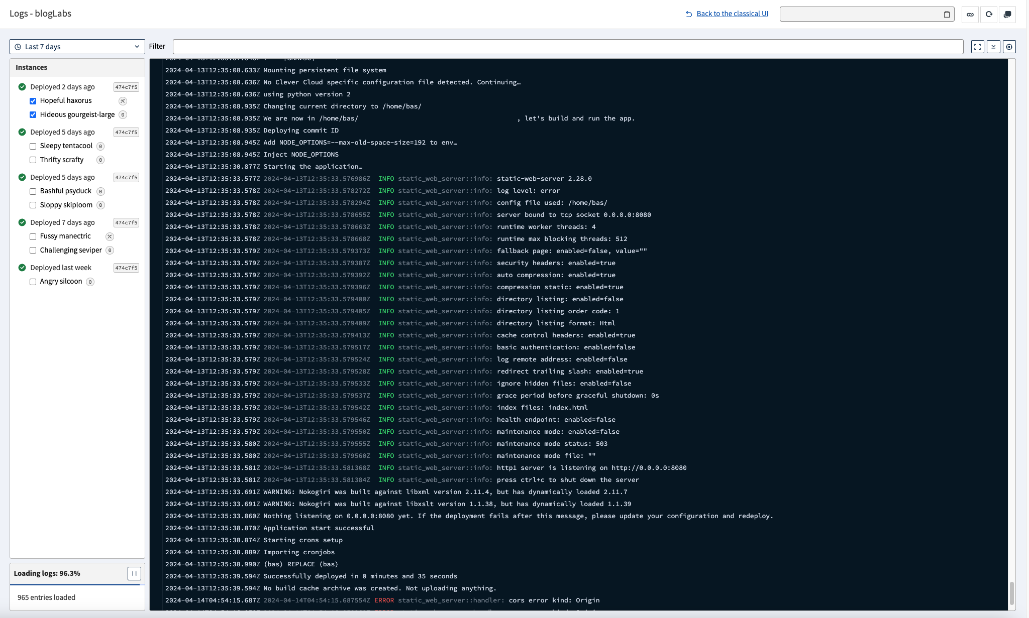 New logs interface